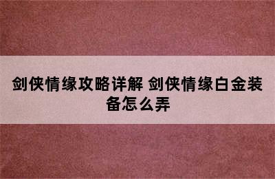 剑侠情缘攻略详解 剑侠情缘白金装备怎么弄